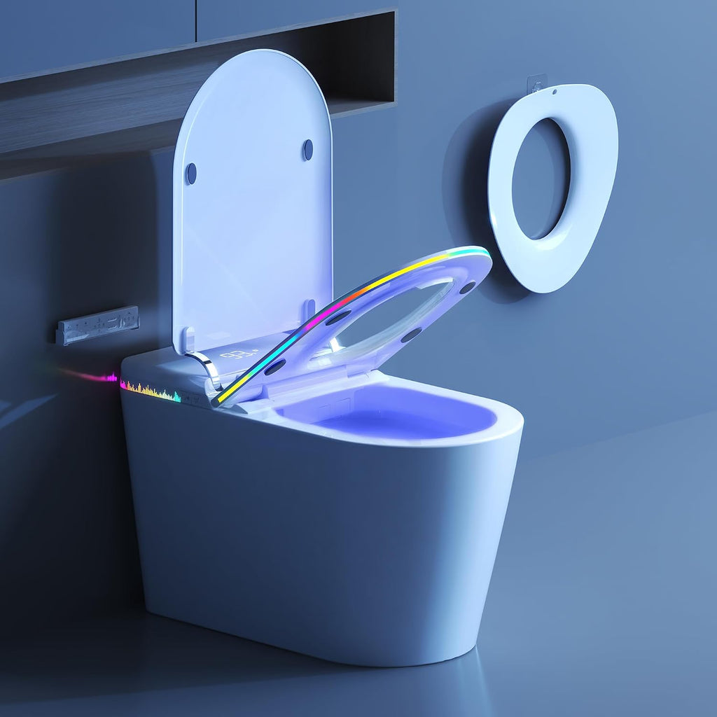 Smart Toilet with Bidet Built-in,One Piece Toilet with Foam Shield,Auto Open/Close Lid,Heated Seat,Warm Water Sprayer & Dryer,Adjustable Night Light,Auto Flush