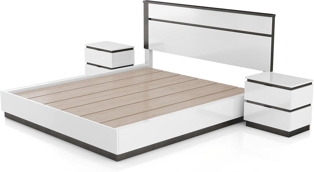 Furniture of America FOA Misti 3-Piece White Wood Bedroom Set - Cal King + 2 Nightstands