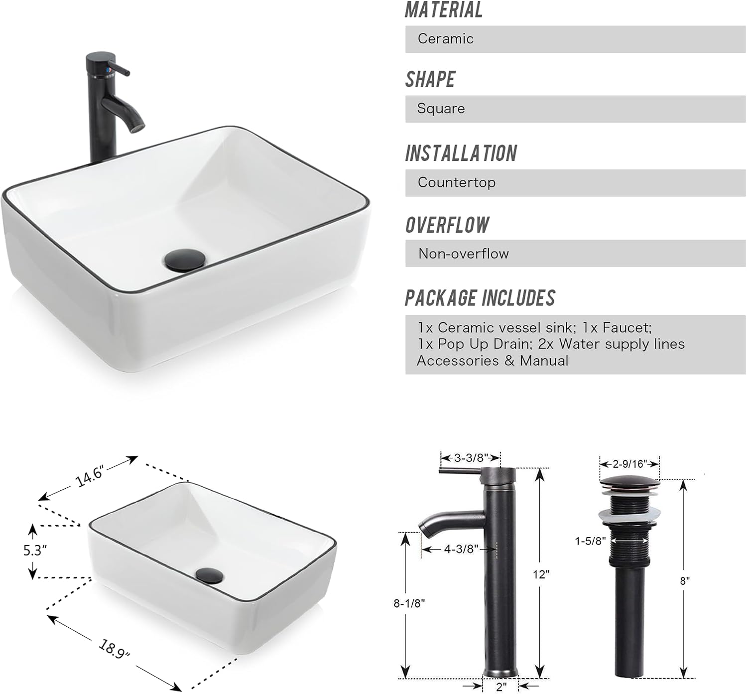 UEV 42' Rustic Brown Bathroom Vanity with Sink Combo,Industrial Iron Frame Bathroom Cabinet Sets with 3 Drawers Side Cabinet,Modern Artistic Ceramic Vessel Sink(031WH)