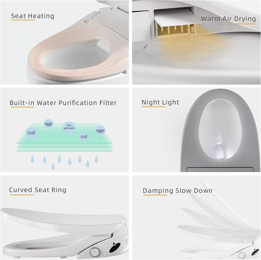 X7 Smart Heated Bidet Toilet Seat with Remote Control, Front&Rear Cleansing with Hot-Cold SPA,Pre-Wetting,Deodorizing,Instant Heating,Seat Heating,Nozzle Self-Cleaning and Energy Saving