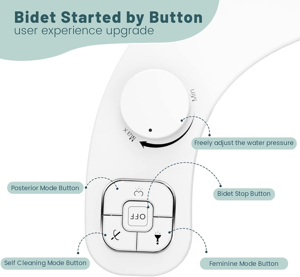 Non-Electric Bidet - Self Cleaning Nozzle (Frontal and Rear Wash) Bidet Toilet Seat Attachment