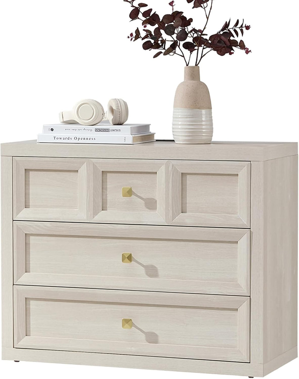 Night Stand Large W/Charging Station, 30.7' W Oversized Nightstands Tall Bedside Table with 3 Drawers, Accent End Table W/Large Storage, Modern Wood End Table for Bedroom, Office