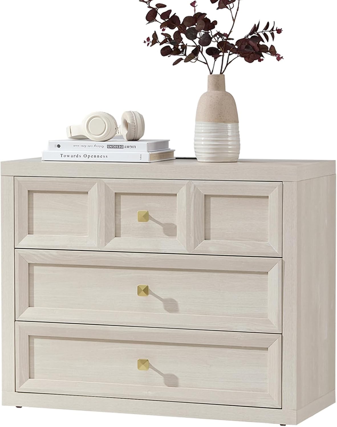 Night Stand Large W/Charging Station, 30.7' W Oversized Nightstands Tall Bedside Table with 3 Drawers, Accent End Table W/Large Storage, Modern Wood End Table for Bedroom, Office