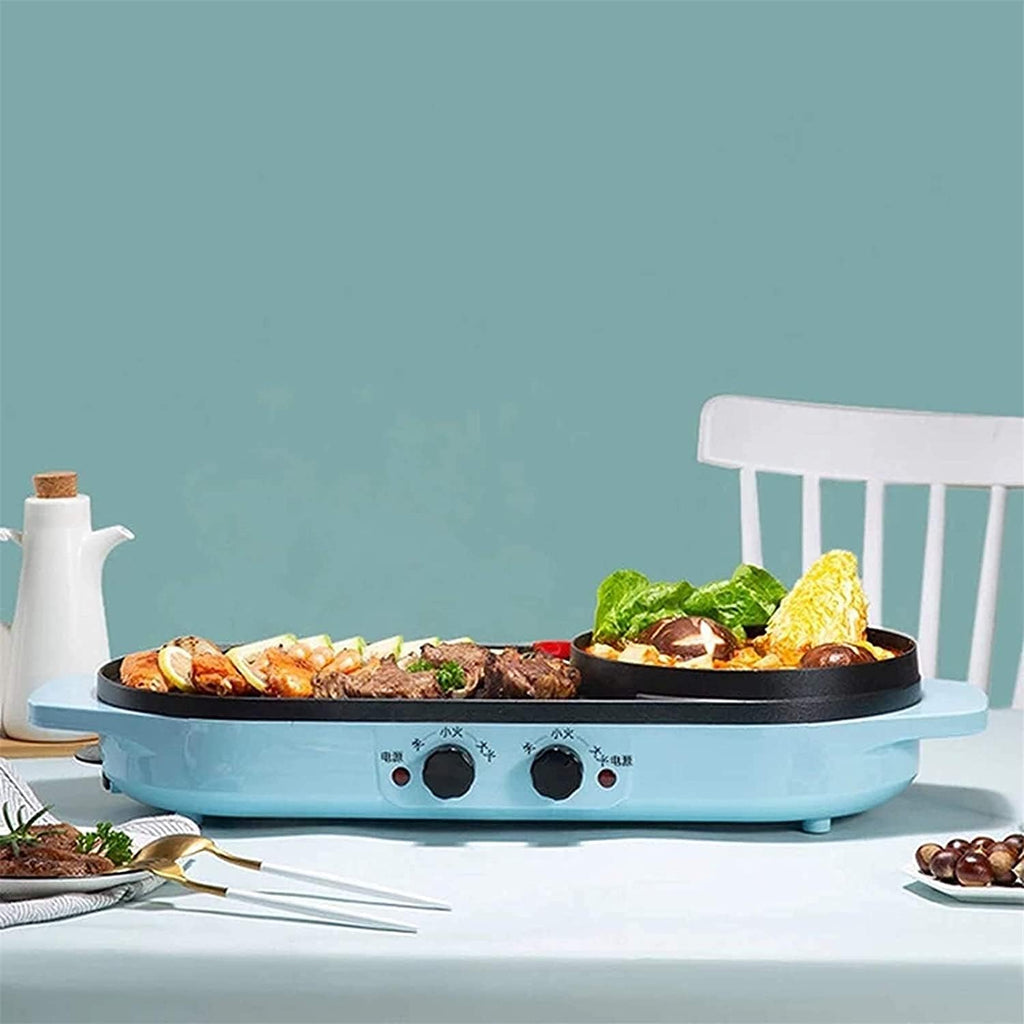 2 in 1 2000W Electric Hot Pot Oven Smokeless Barbecue Machine Home BBQ Grills Indoor Roast Meat Dish Plate Multi Cooker,Household Nonstick Electric Griddle