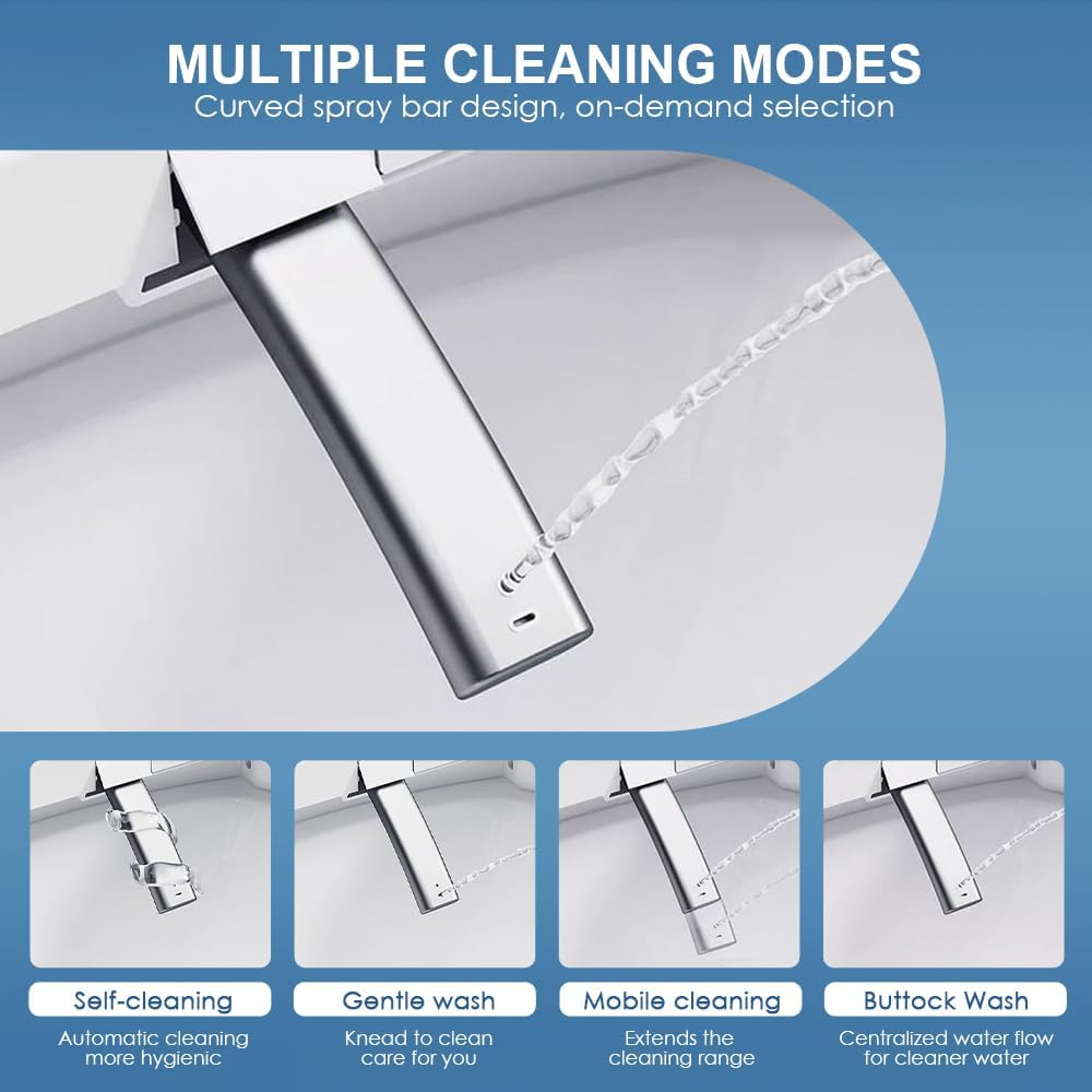 Electronic Bidet Toilet Seat with Heated Seat, Multiple Cleaning Modes, Adjustable Nozzle, Warm Air Dryer (Elongated)