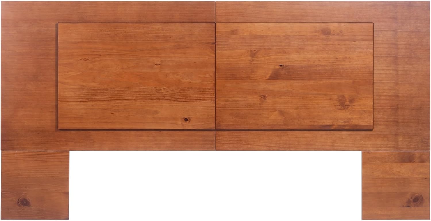 memomad Bali Slim Set: Storage Platform Bed with Drawers + Flat Panel Headboard (Full Size, Caramel Brown Wood)