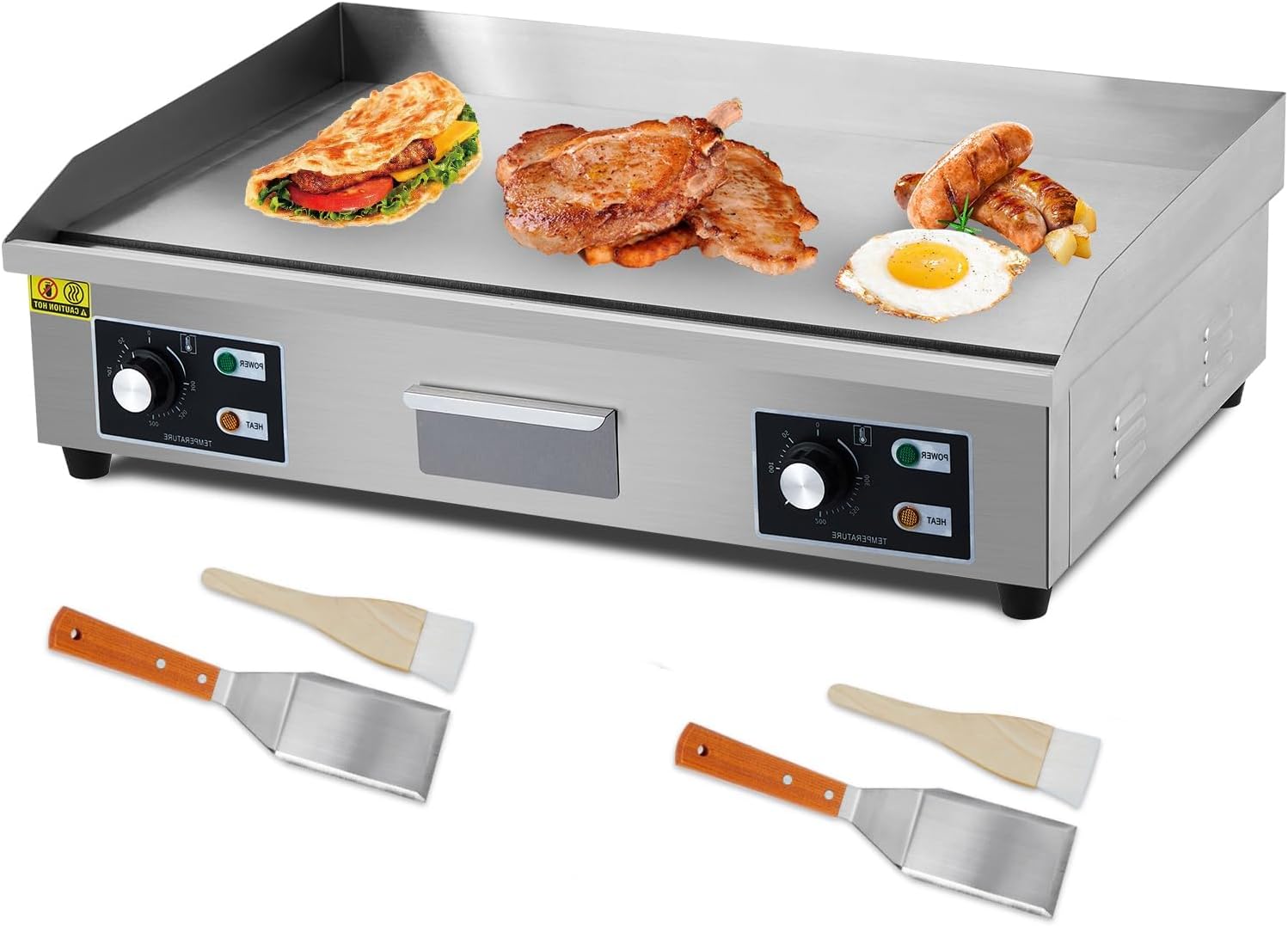 29 in Stainless Steel Electric Griddle 3000W Professional Cast Iron Indoor Electric Grill, Adjustable Temperature up to 122℉-572℉