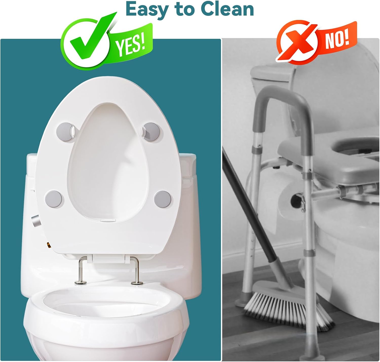 Clirass 3' Raised Toilet Seat with Bidet - Non-Electric Bidet with Dual Nozzles - Elevated Toilet Risers for Seniors & Limited Mobility - Easy Install & Clean (Elongated)