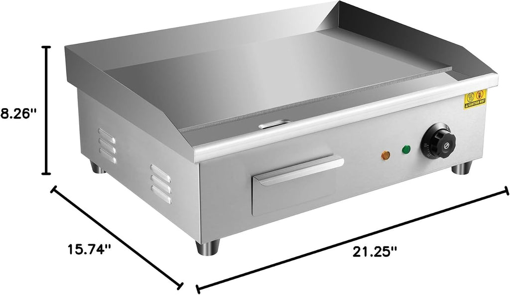 Commercial Electric Griddle, 3000W Stainless Steel Flat Top Griddle with Temperature Control 122-572℉, 21.3x11.8in Commercial Countertop Griddle for Steak Pancake Kitchen Restaurant