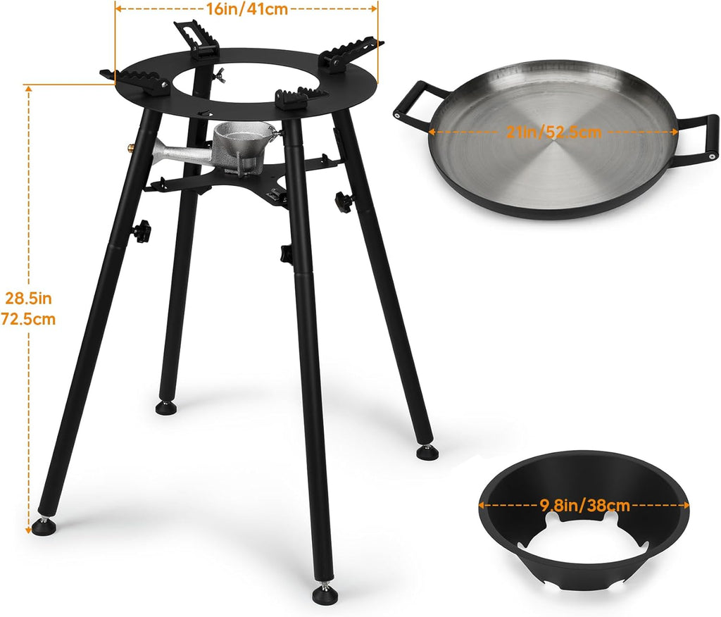 ONLYFIRE GRILLS Propane Paella Burner Stand Set with 21' Paella Pan, Outdoor Gas Stove Cooking Kit, Portable Gas Burner with Wok for Backyard Camping Tailgating RV, 4FT Hose, 60000BTU, GS300
