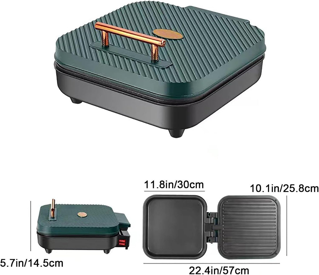 Electric Skillet, Electric Pancake Maker, Double Side Grill Pan, Indoor Smokeless Grill, 180° Folding, Non-stick Coating(Green)