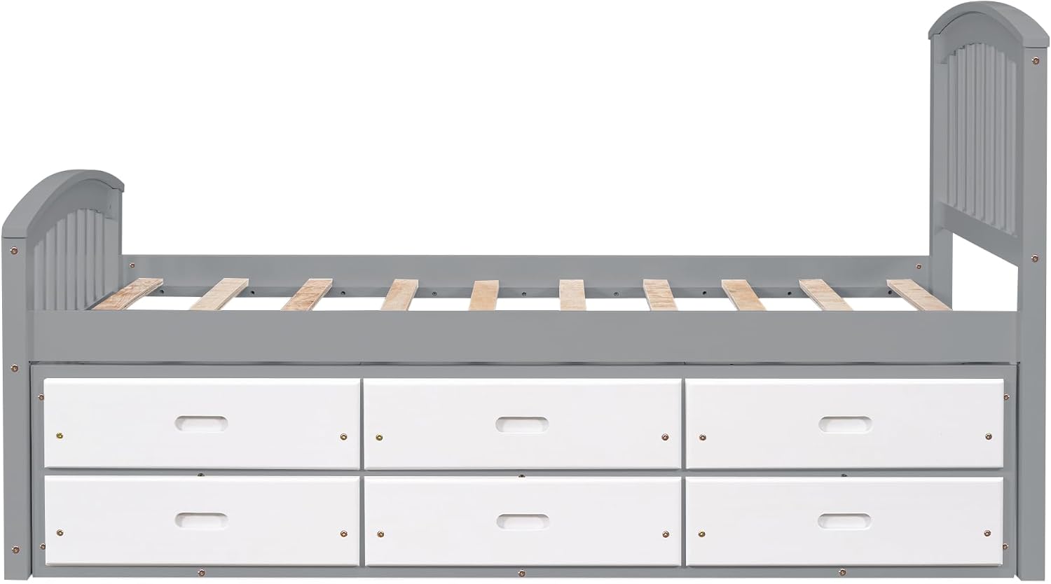 Merax Twin Size Platform Storage Bed Solid Wood Bed with 6 Drawers, Grey+ White