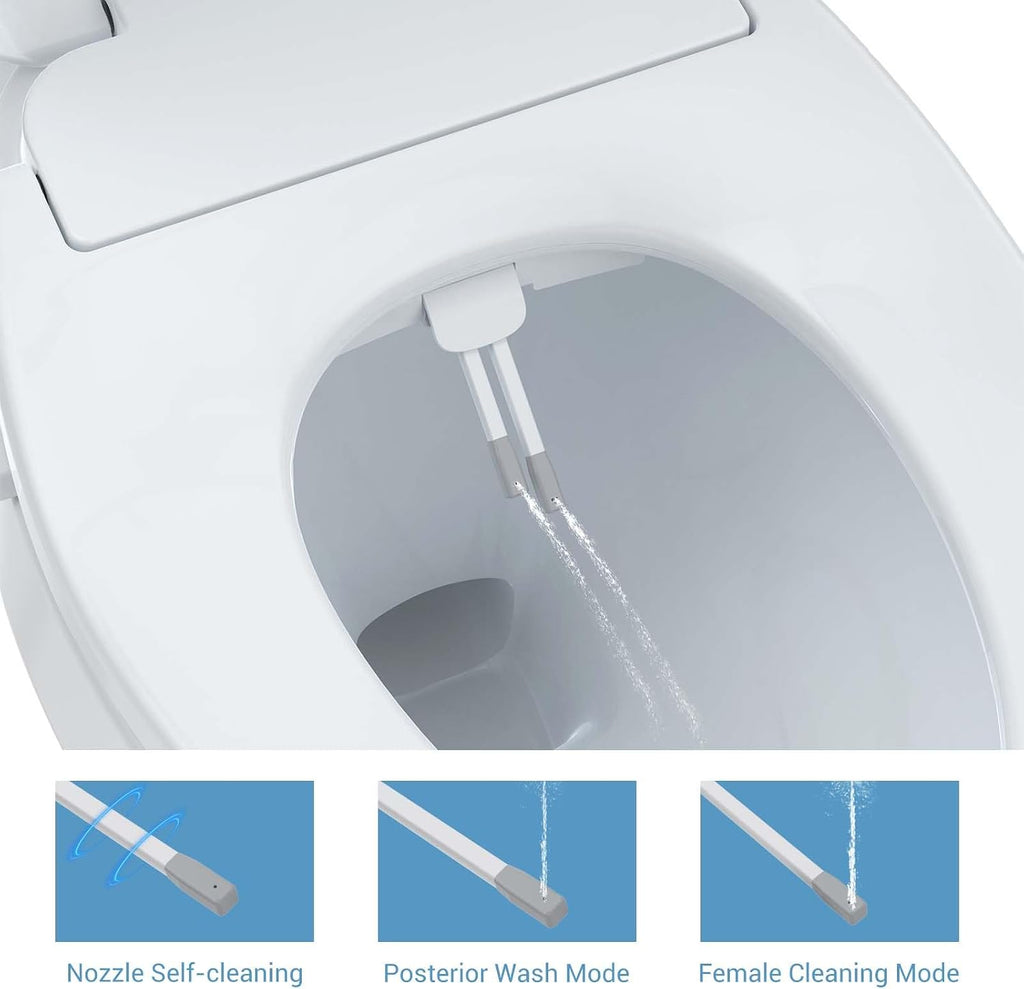 Smart Bidet Toilet Seat Elongated – Electric Heated Toilet Seat with Soft Close Lid,Warm Water,Dual-Nozzle Rear & Feminine Wash, Night Light, Easy Installation PP Electric Bidet Seat for Home Bathroom