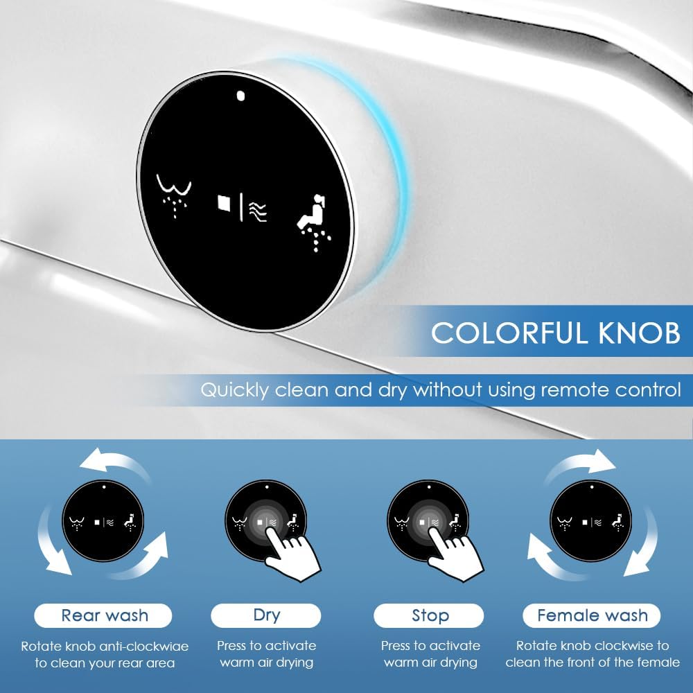Electronic Bidet Toilet Seat with Heated Seat, Multiple Cleaning Modes, Adjustable Nozzle, Warm Air Dryer (Elongated)