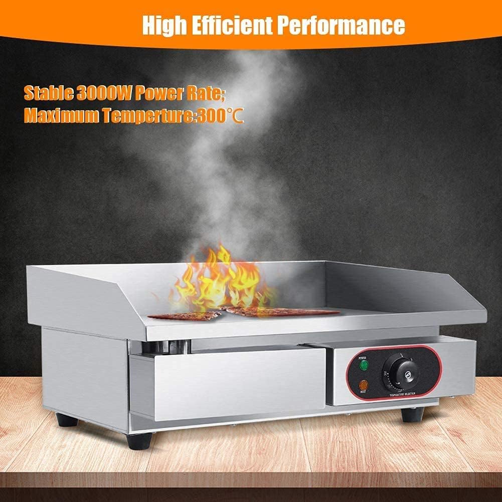 Large Electric Griddle Hot Cooking Plate, Commercial Stainless Steel Adjustable Countertop Hot Plate BBQ Grill, 220-240V 3KW Efficient Nonstick Electric Griddle for Home Barbecue Omelette Fried Food