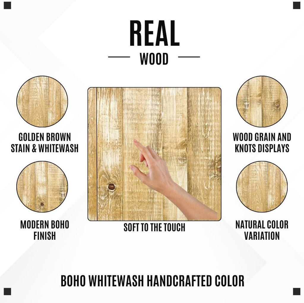 Barn Walls Boho Whitewash Headboard, Bohemian Design, Solid Wood Headboard, Floating Panels, Wall Mount, Adjustable Height, Easy Assembly, King Size