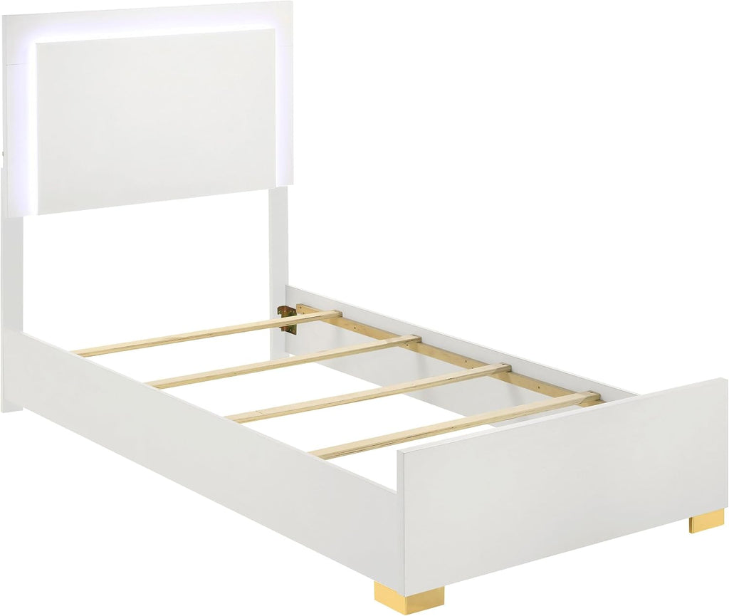 Coaster Home Furnishings Marceline Contemporary 4-Piece Bedroom Set Twin Size LED Panel Bed Frame 51-inch Headboard White 222931T-S4