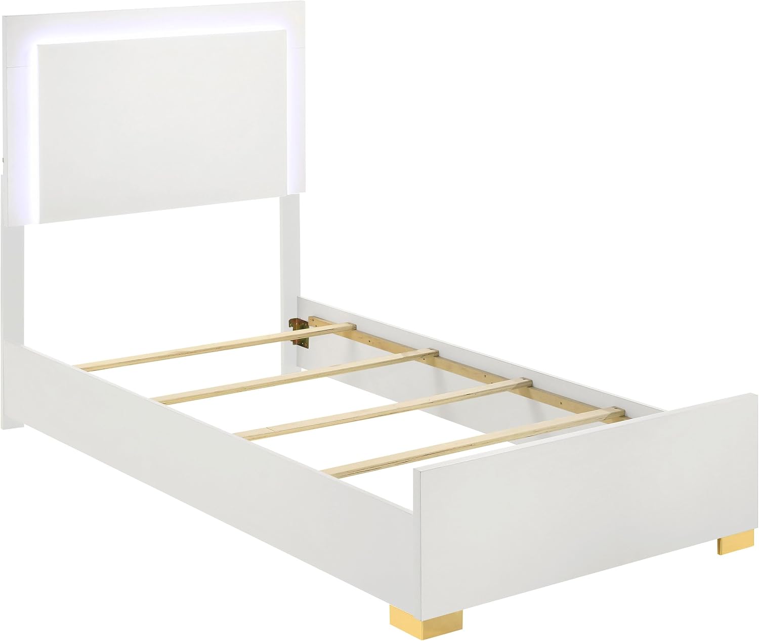 Coaster Home Furnishings Marceline Contemporary 4-Piece Bedroom Set Twin Size LED Panel Bed Frame 51-inch Headboard White 222931T-S4