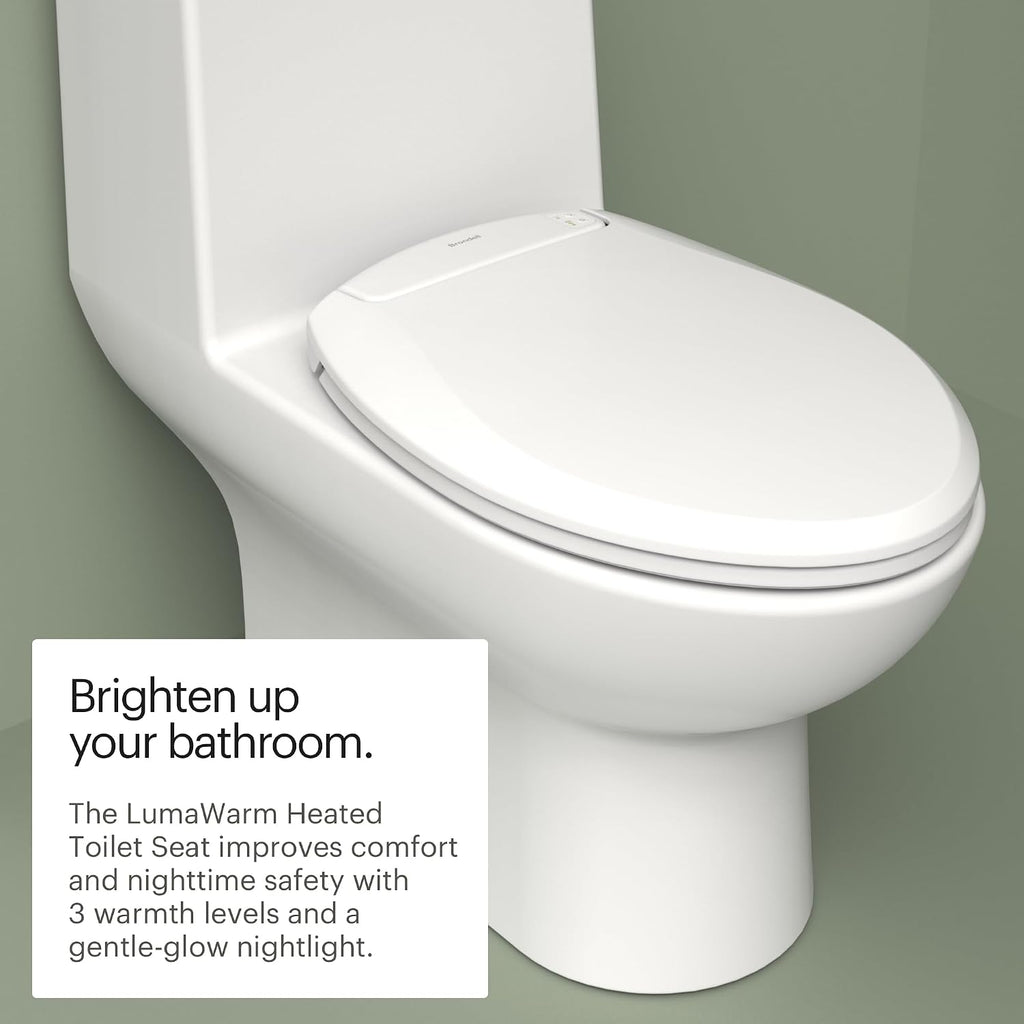 Brondell L60-RW LumaWarm Heated Toilet Seat with Night Light, 3 Temperature Settings, Gentle Close Lid,Easy Installation,Built-In Controls,Round,White
