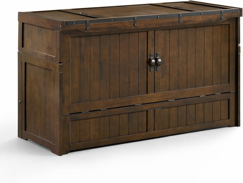 NIGHT & DAY Furniture Murphy Cube Cabinet Bed (Rustic Brown w/Ranchero Hardware, Queen)