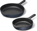 Caraway Cast Iron Skillet Set - 8' & 10.5' Enameled Cast Iron Pan With 3 Layer Enamel Coating - No Seasoning Required - Compatible With All Stovetops - Free From Forever Chemicals - Midnight Blue
