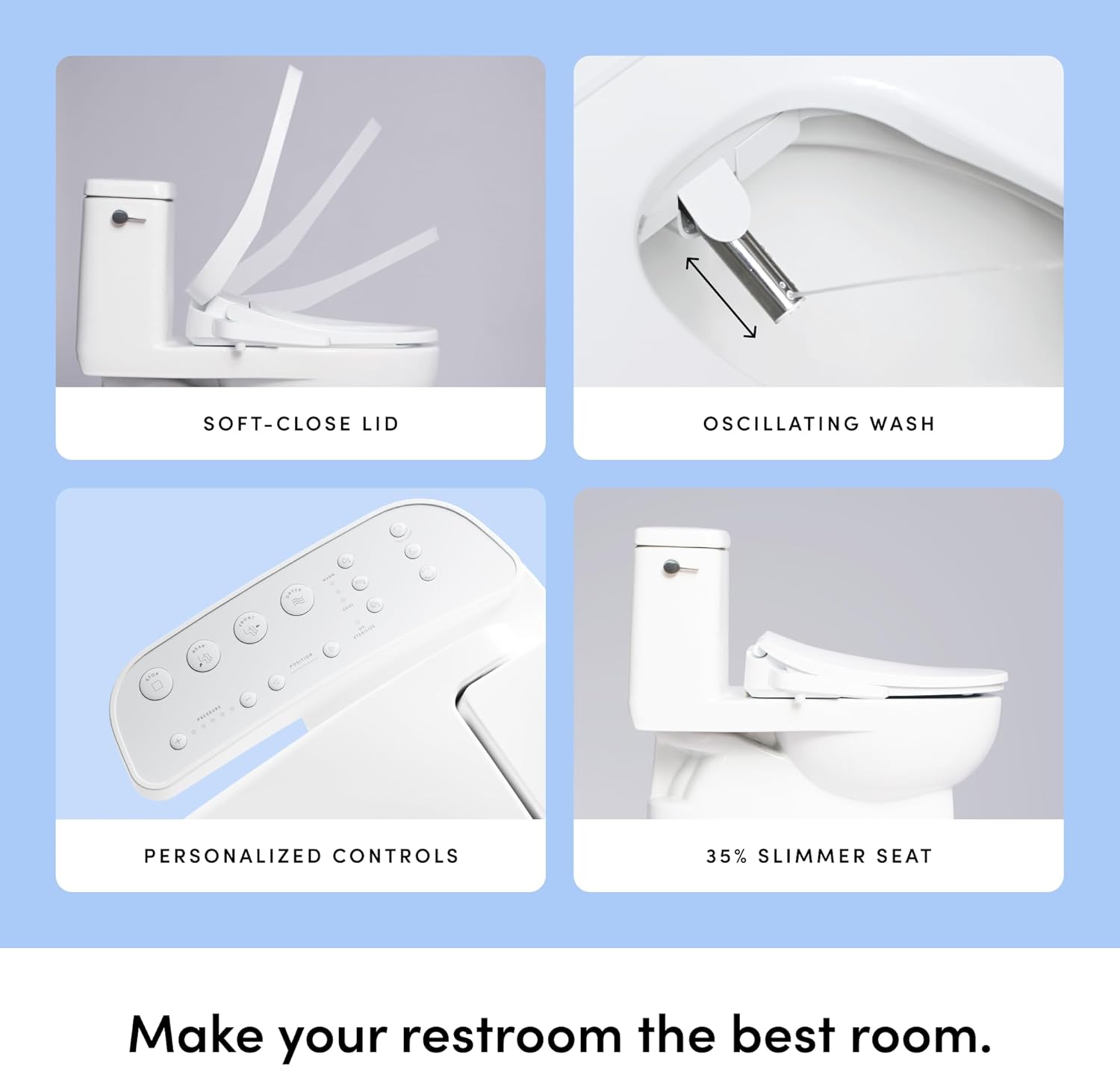 TUSHY Cloud Electronic Bidet Heated Toilet Seat: Instant Warm Water, Adjustable Air Dryer, Soft Close Lid and Seat & Night Light (Self Cleaning Nozzle and Water Filter), Elongated
