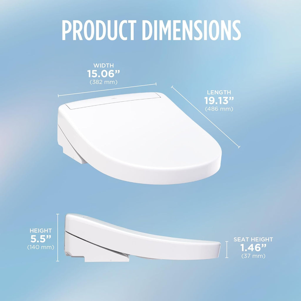 TOTO® WASHLET® S5 Electronic Bidet Toilet Seat with Instantaneous Water Heating, PREMIST and EWATER+ Wand Cleaning, Round, Cotton White - SW3445#01