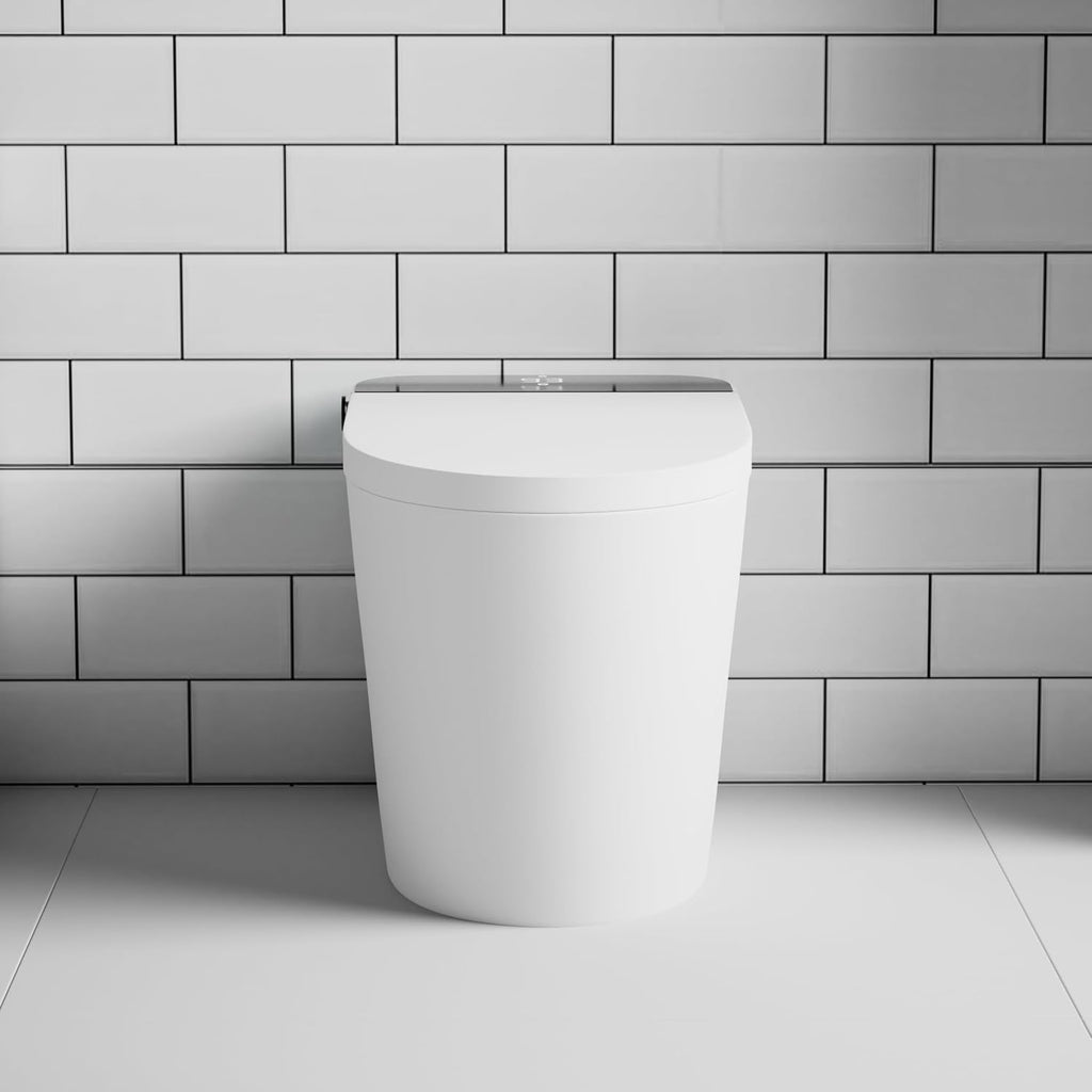 SouNor 12'Rough-in Tankless Smart Toilet with Blue Light Strip,LED Display Warm Air Drying, Heated Bidet Seat,Foot Sensor Flush,Wireless Remote Control,Warm Water Wash,Self-cleaning,Ceramic,White.