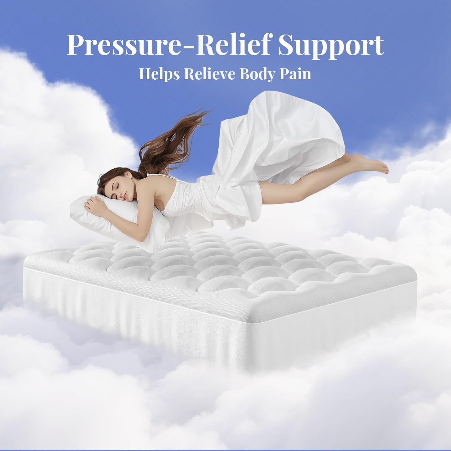 OhGeni Cooling 5 lnch Queen Size Dual Layer Mattress Topper, 3 Inch Egg Crate Gel Memory Foam, 2 Inch Pillow Top Pad, Bedroom Essentials Mattresses Cover, Extra Comfortable Sleep and Back Pain Relief