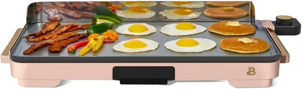 Extra Large Electric Griddle 12x22 Inch, 1500W Nonstick Countertop Griddle with Removable Backsplash and Adjustable Temperature Control for Family Breakfast & Indoor Cooking (Rose)