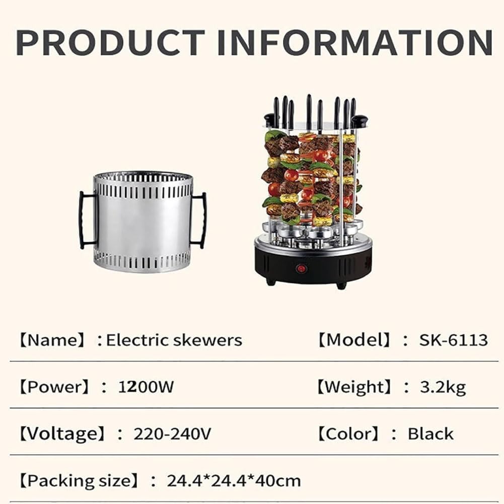 Smokeless Vertical Electric Grill, Electric Griddle Indoor Smokeless Electric Grill, Multifunctional Automatic Rotary Skewer Machine, for Home Party Travel Hiking Camping Garden