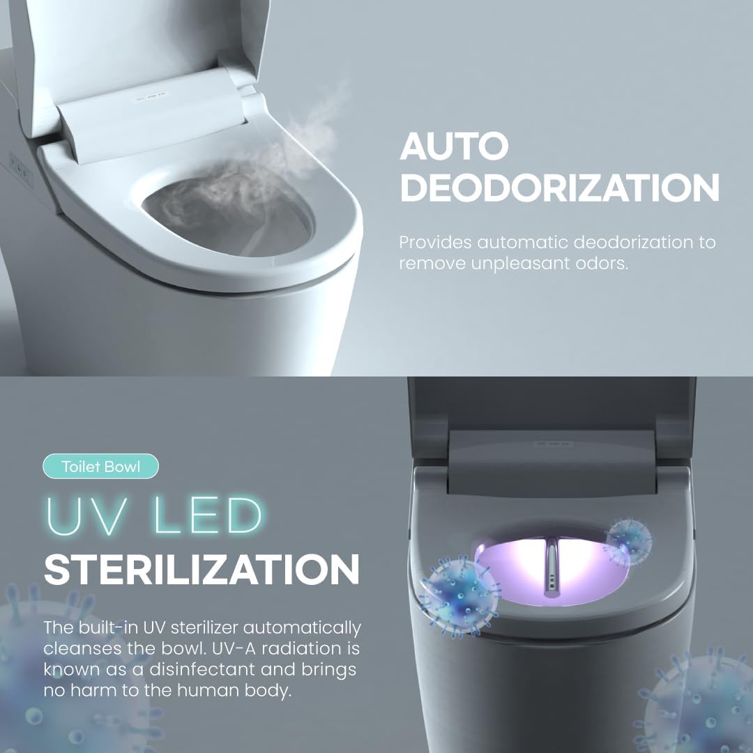 VOVO STYLEMENT TCB-8200SA Smart Toilet for bathrooms, Elongated One Piece Toilet with Auto Open/Close Lid, 1.12 GPF, Auto Dual Flush, ADA Chair Height, Heated Seat, Made in Korea