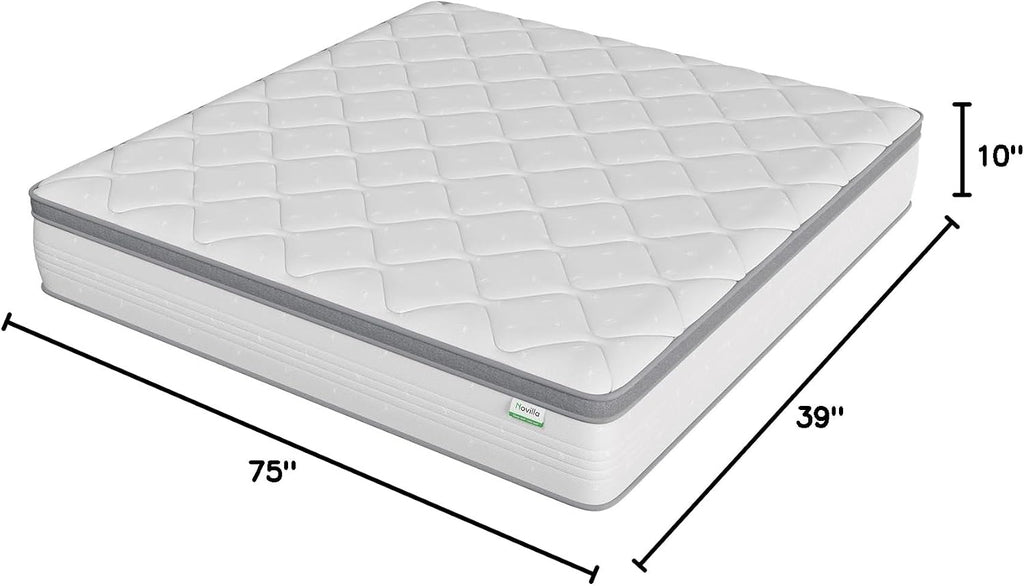 Novilla Twin Mattress, 10 Inch Twin Hybrid Mattress for Kids, Pocket Innerspring Pillow Top Mattresses for Motion Isolation, Pressure Relief & Edge Support, Medium Firm Feel