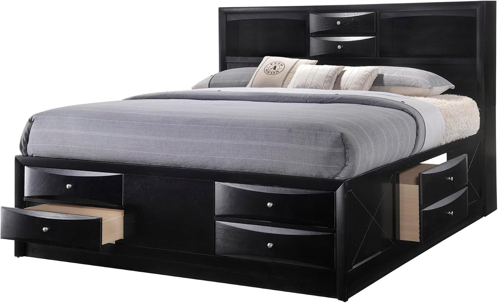 6pc Master Bedroom Set Black Finish Solid Wood Platform King Size Captain's Bed Wooden Furniture