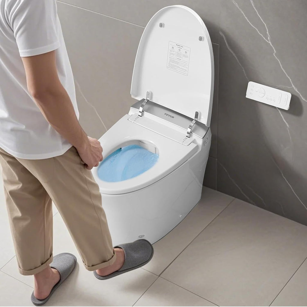 VEVOR Smart Toilet, One Piece Toilet with Bidet Built in, Foot Sensor Operation, Warm Water Sprayer & Air Drying,Easy Operated Toilet with Remote Control, Heated Seat with LED Display