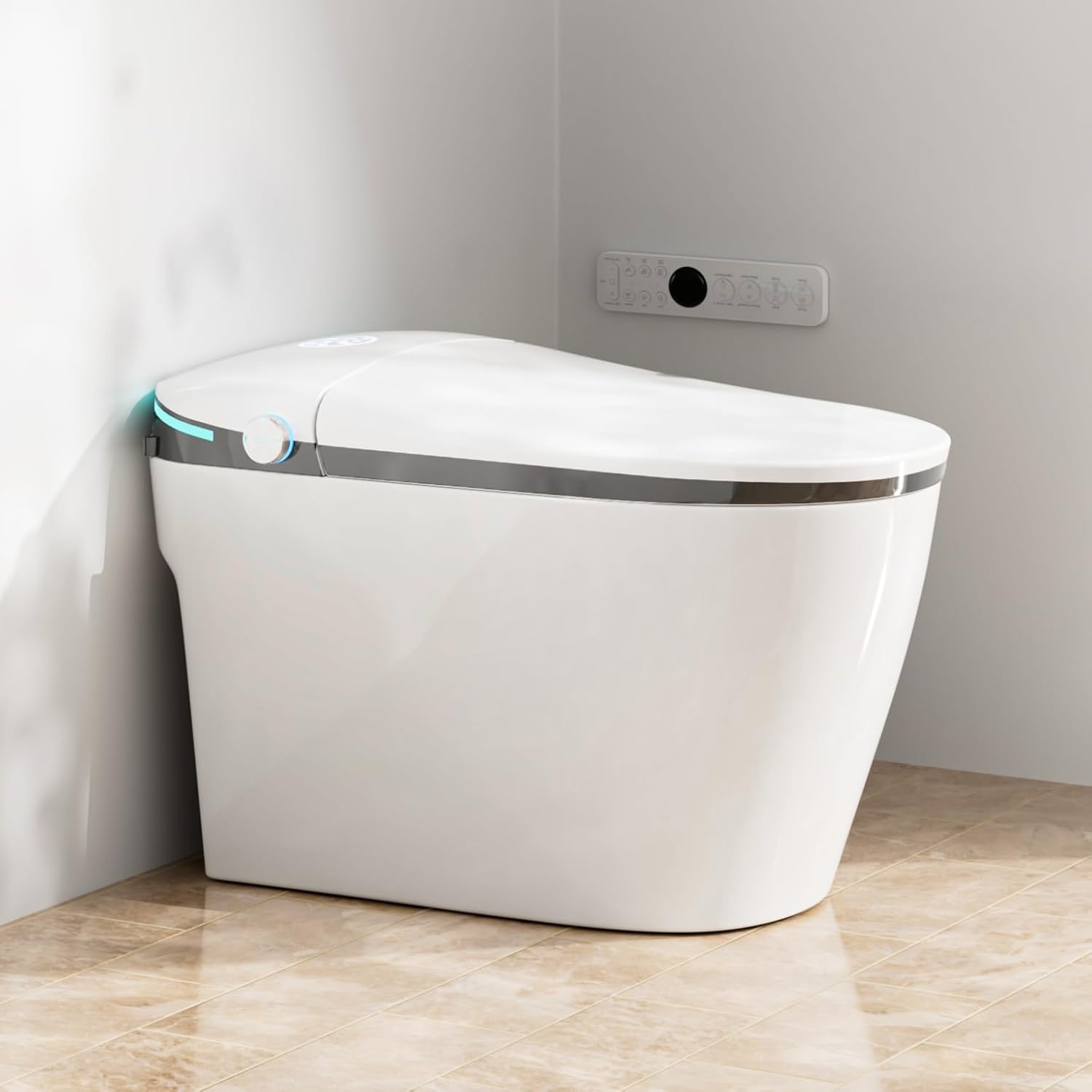 Winzo Smart Toilet with Bidet Built in,Heated Seat,Tankless Smart Toilet with Warm Water Sprayer & Dryer,Auto Soft Close,with Foot Sensor,LED Display, Gray