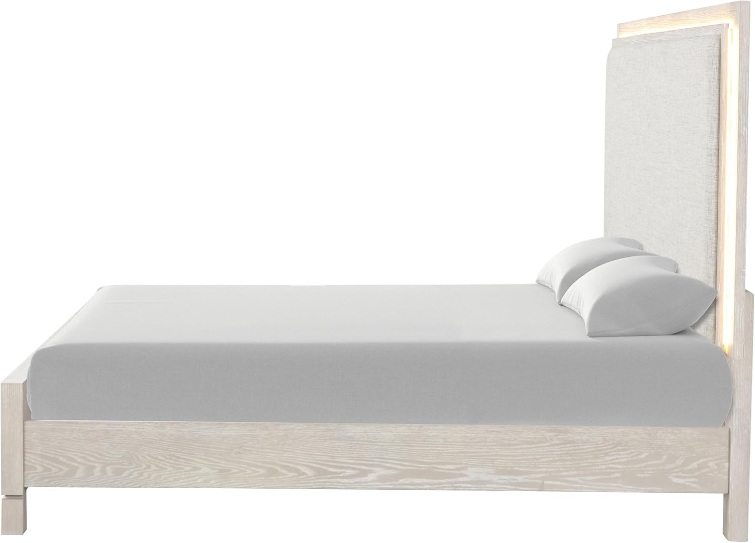 Furniture of America Bailer Modern Solid Wood 6-Piece Bedroom Set with LED on Headboard, Stainless Steal Posts and Marble Top on Nightstand, Box Spring Needed, Queen, Weathered Gray