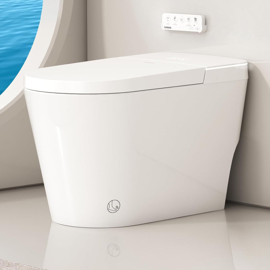 Smart Toilet with Bidet Built in, Luxury One Piece Elongated Bidet Toilet with Auto Close & Flush, Foot Sensor to Open/Close/Flush, Heated Seat, Massage Wash, Night Light, Remote Control
