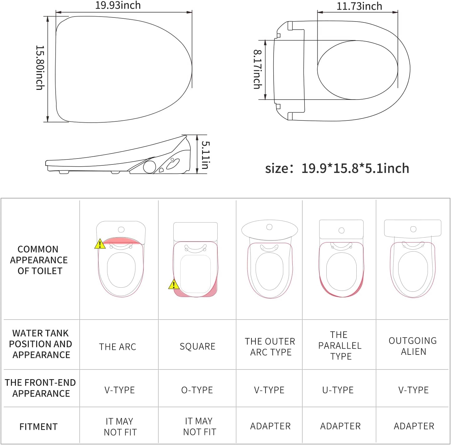 X3 Bidet Toilet Seat, Elongated Smart Toilet Seat with Air Dryer, Bidet Attachment for Toilet Warm Water with Soft Close, Electric Heated Bidet Seat with Self Cleaning Nozzel