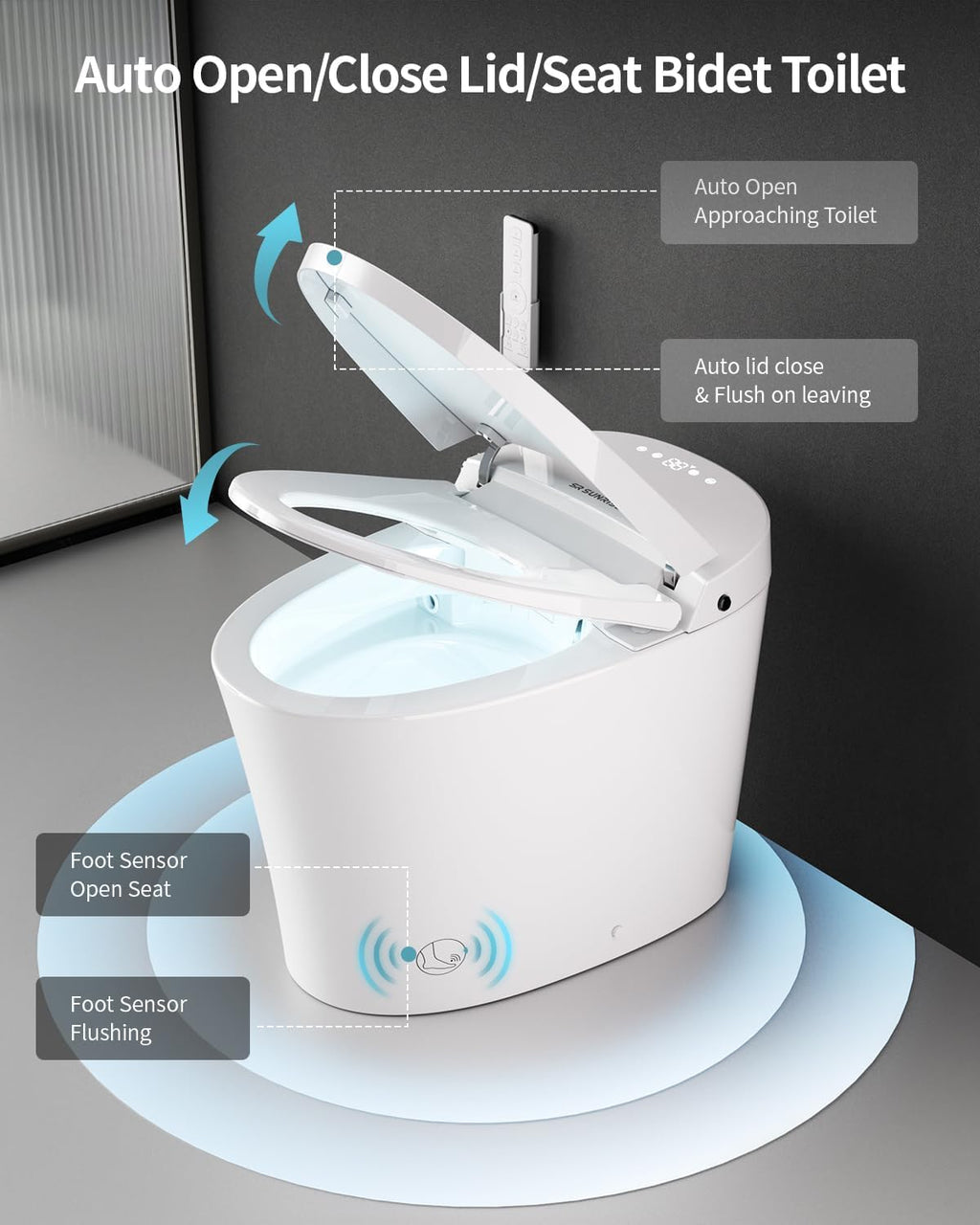 SR SUN RISE One Piece Smart Toilet with Bidet Built-in All in One Intelligent Electric Toilet with Adjustable Heated Seat,Drying,Powerful/Water-saving Flush,Deodorisation&Sterilisation for Bathroom