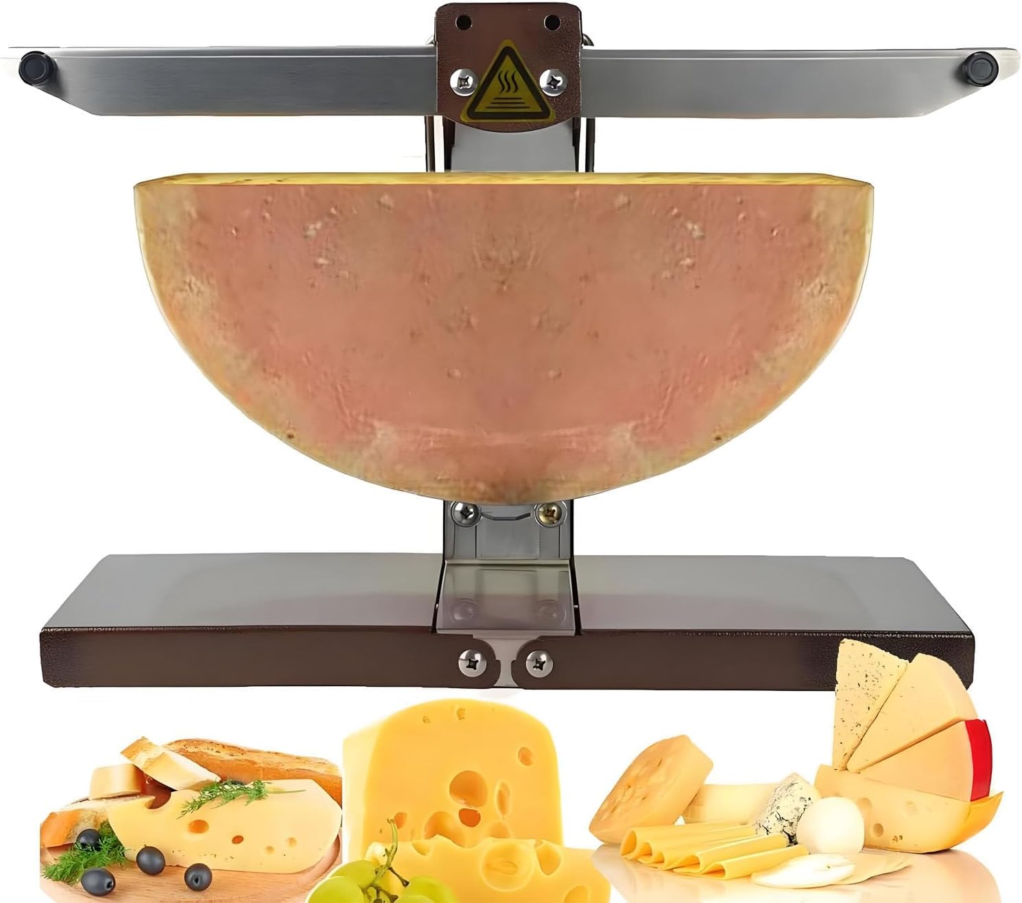 Multi-Function Electric Raclette Cheese Melter,Commercial Cheese Melter Machine,1000W Dual Heating for Half Round, Blocks & Wedges,0-90° Adjustable Foldable Electric Melt Station