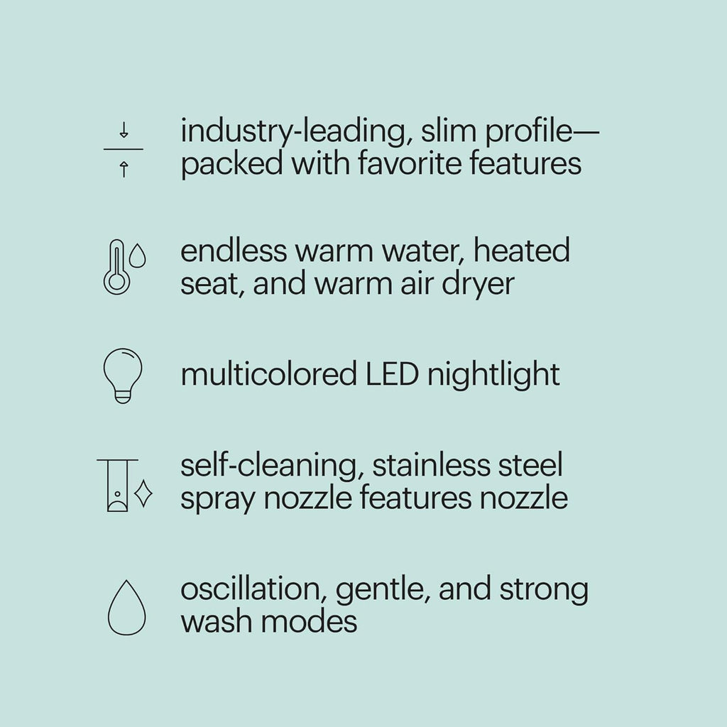 Brondell Thinline T44-EW Swash Electric Bidet Toilet Seat With Thin Profile, Heated,Remote Control, Oscillating Stainless Steel Nozzle, Warm Air Dryer, Night Light, Gentle Close Lid, Elongated