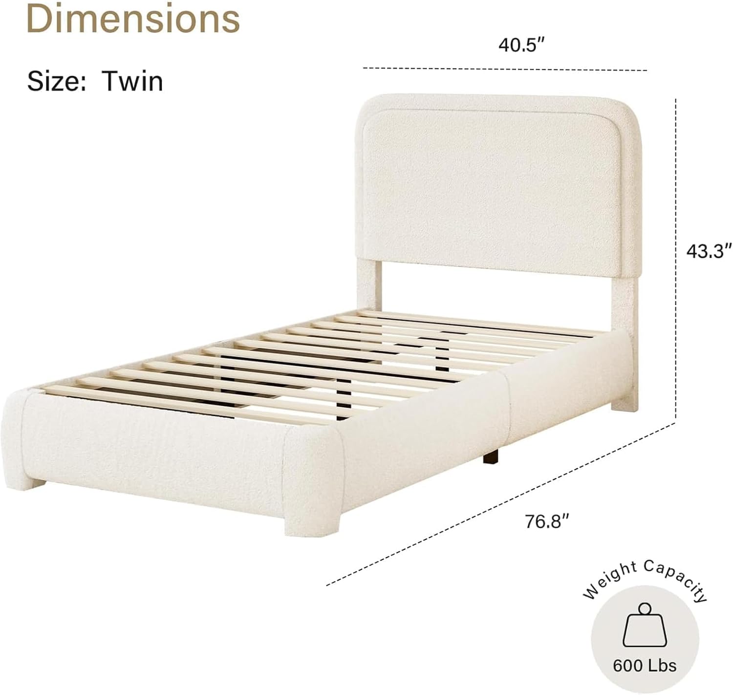 BarnFurin Twin Size Bed Frame,Cloud Boucle Upholstered Platform Bed Frame with Headboard, Soft Rounded Corners, No Box Spring Required, Non-Slip and Noise-Free, Easy Assembly, Cream