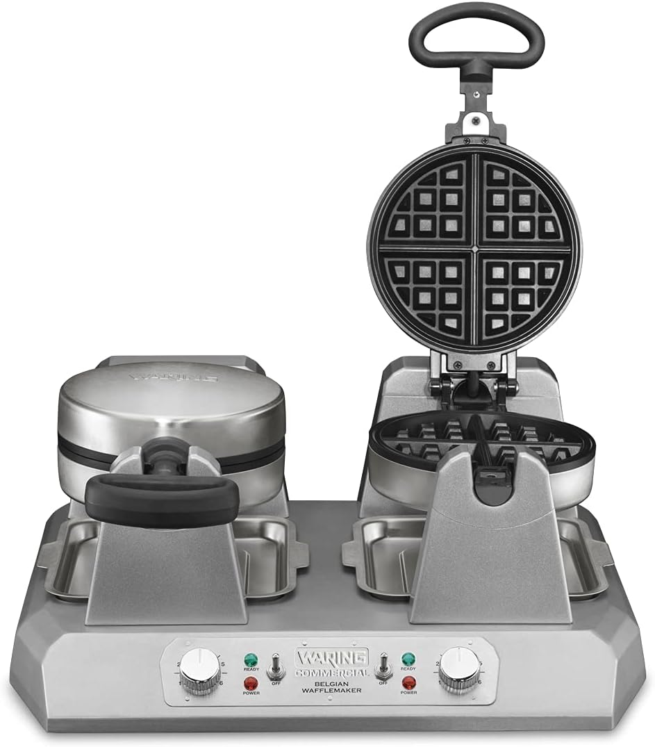 Waring Commercial WW250X Double Side by Side Belgian Waffle Maker, Coated Non Stick Cooking Plates, Produces 50 Waffles Per Hour,120V, 2400W, 5-20 Phase Plug