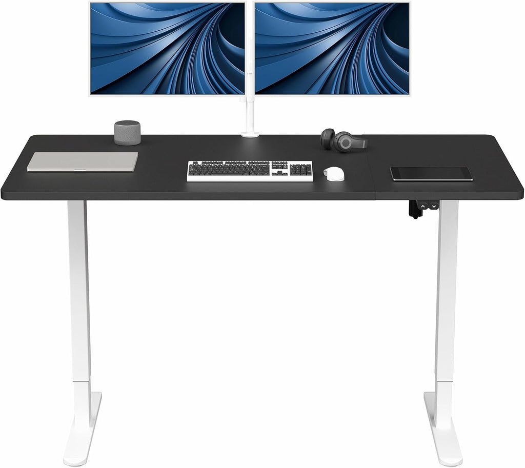 VIVO Electric 60 x 30 inch Stand Up Desk, Height Adjustable, Black Top White Frame, Home and Office Furniture Sets, DESK-KIT-0W6B