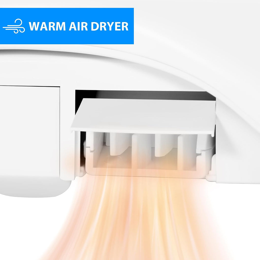 Smart Bidet Toilet Seat with Side Panel, Elongated Toilet Seat with Flush Function, Multiple Spray Patterns, Electronic Heated Bidet Seat with Warm Air Dryer, Back and Front Wash, Nightlight