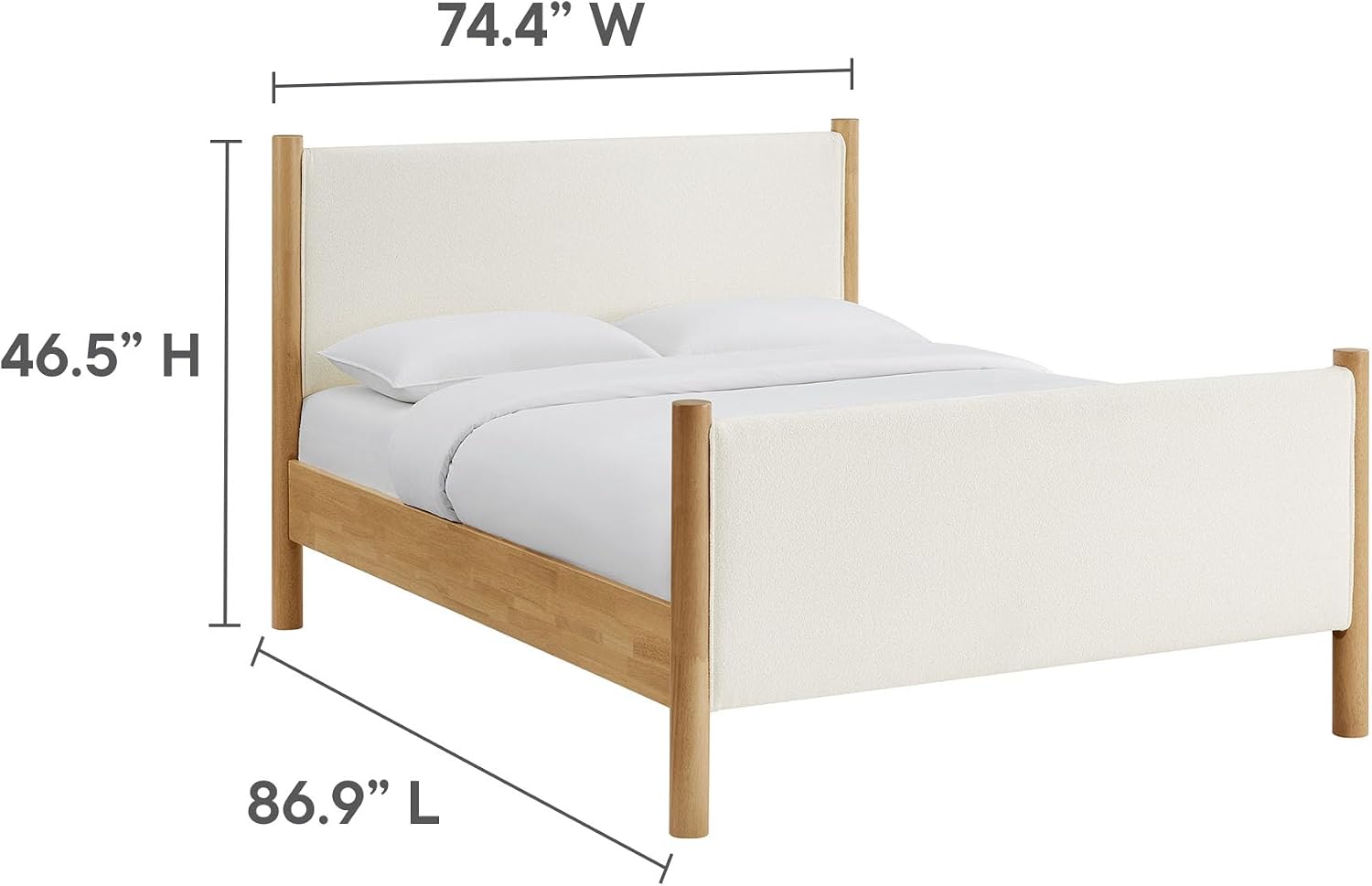 Modway Maven King Size Bed Frame in Feather Oak with Upholstered Boucle Headboard and Footboard – Wood King Platform Bed Frame – No Box Spring Needed