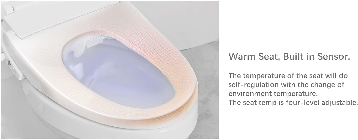 Firoe E35L Smart Toilet Bidet Seat, Elongated Slow Clsoe Heated Seat with Remote Control, Adjustable Water Tempreture, Dryer, Front & Rear Wash, Adjustable Nozzle, LED Light