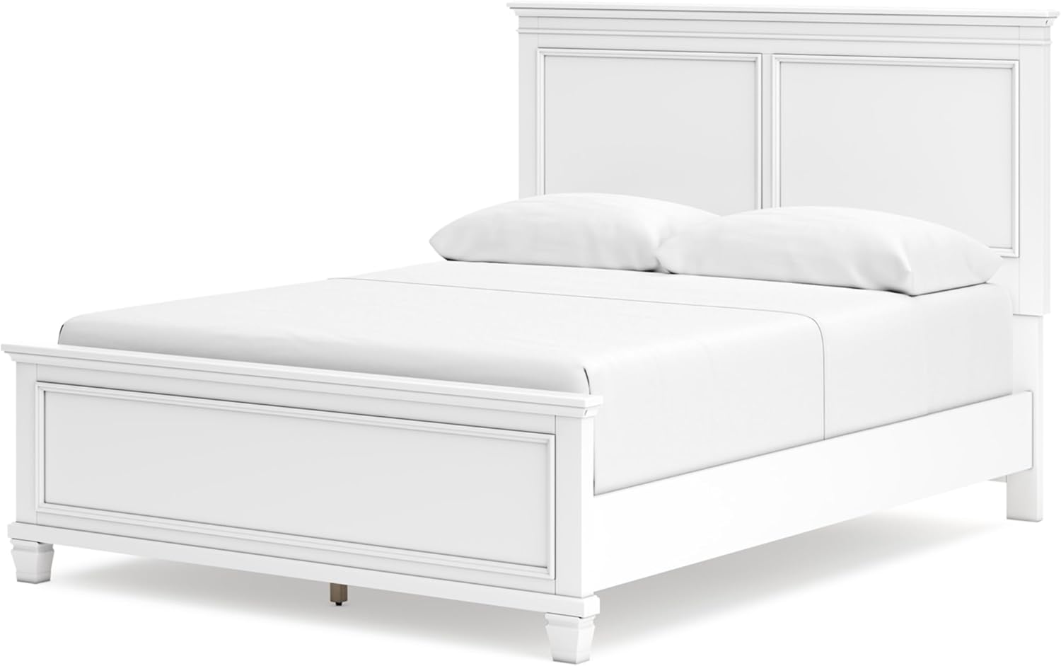Signature Design by Ashley Fortman Transitional Queen Panel Bed with Tapered Feet, Foundation or Box Spring Needed, White