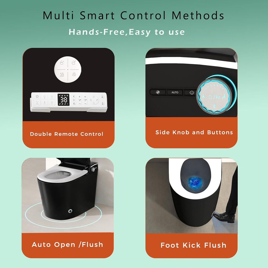 WinZo Elongated Smart Toilet With Bidet Built-in,Auto Open & Flush Auto Soft Close Seat, Hands-Free Adjusted Heated Seat & Warm Air Dyring, Matte Black (No Foam Cover Version)